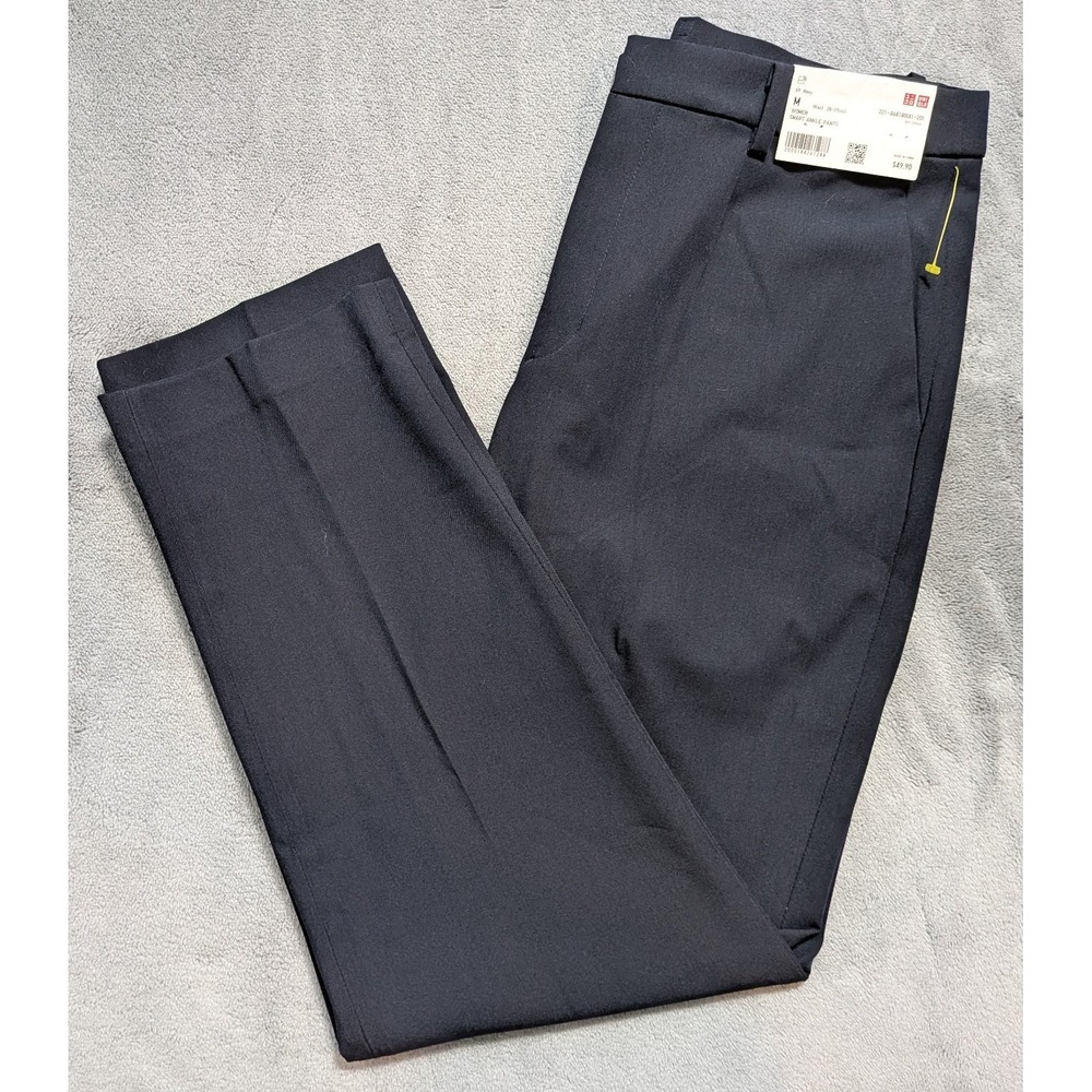 Uniqlo Womens M Smart Ankle Pants Navy Blue Dress Blended Fabric Stretch Pockets